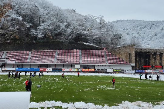 Ninsorile care au avut loc în ultimele zile la Reșița au acoperit aproape în întregime gazonul. Foto: Eduard Apostol (GSP)