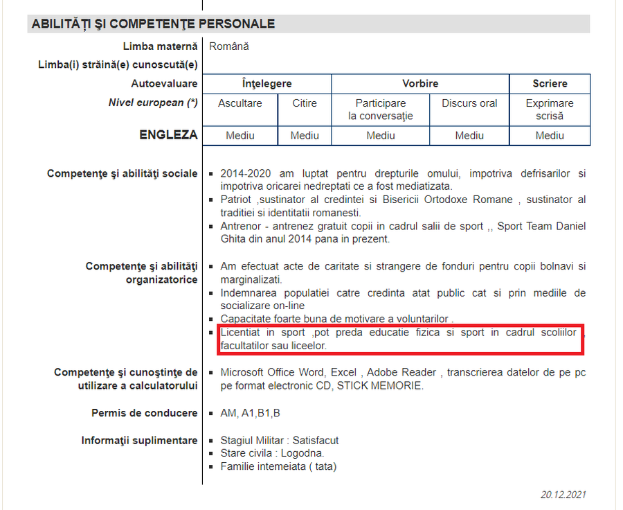 CV-ul de deputat al lui Daniel Ghiță, între fals și haz » Fostul luptător a pus la aptitudini că știe să transcrie date de pe PC pe „format electronic CD, stick”. Și că e campion mondial Glory, deși nu e!