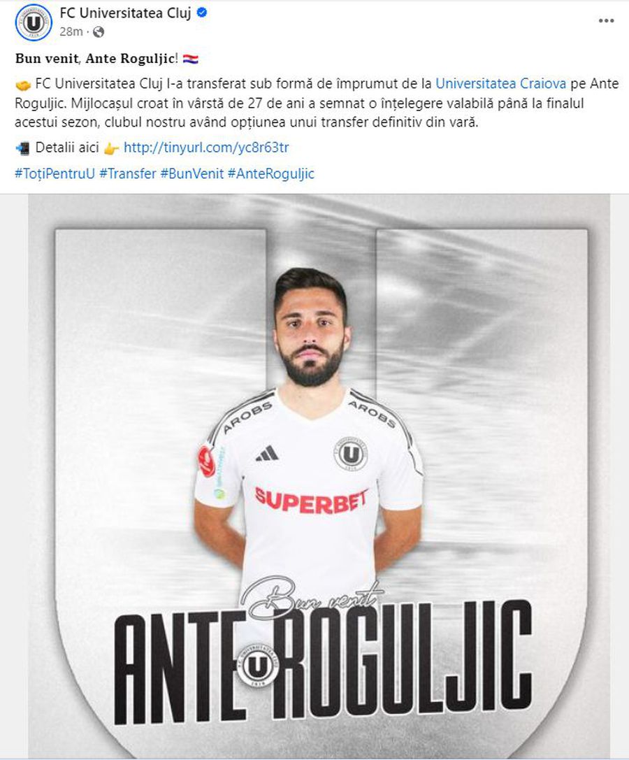 E oficial! Ante Roguljic a părăsit-o pe Universitatea Craiova și a semnat cu un alt club din Superligă: „Mult succes!”