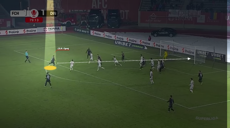 Cum a marcat Raul Opruț golul 2 cu Hermannstadt // foto: wyscout Uluitor! Raul Opruț nu ar fi trebuit să marcheze la Sibiu, însă a făcut-o de două ori