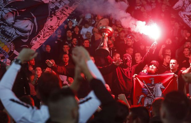 Steagul Rusiei, afișat de fanii sârbi la meciul cu Sheriff Tiraspol, după ce săptămâna trecută au fost interziși în Moldova