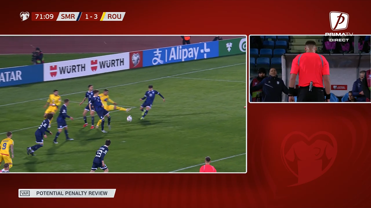 Decizie controversată în San Marino - România » La fel ca în meciul cu Bosnia: de ce nu s-a acordat penalty la un henț clar