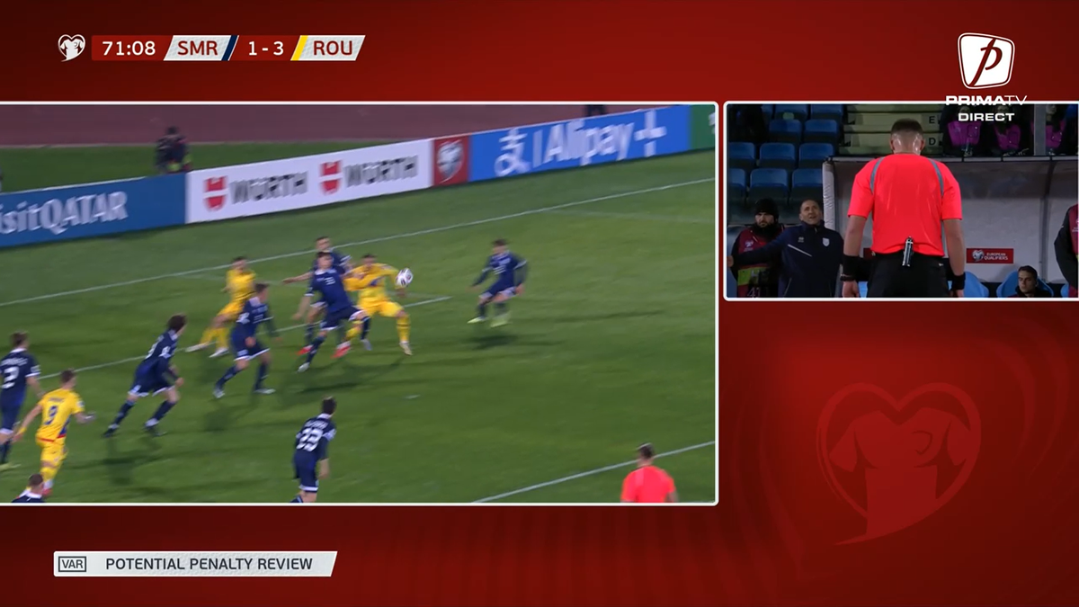 Decizie controversată în San Marino - România » La fel ca în meciul cu Bosnia: de ce nu s-a acordat penalty la un henț clar