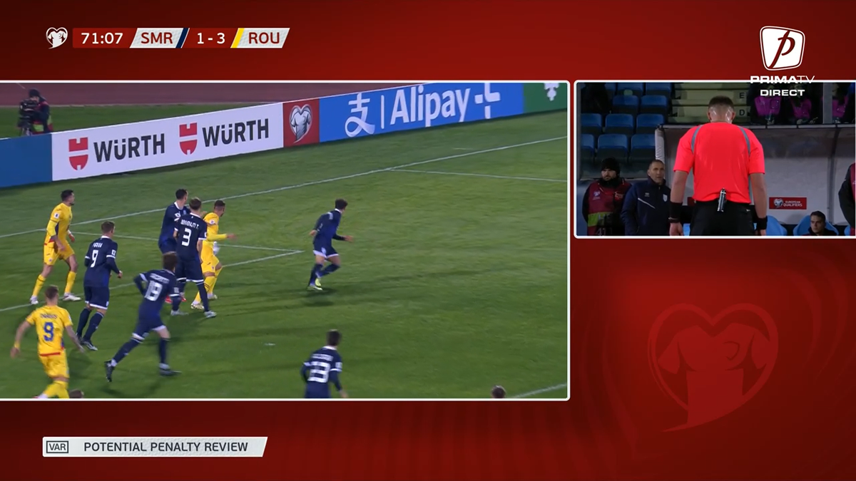 Decizie controversată în San Marino - România » La fel ca în meciul cu Bosnia: de ce nu s-a acordat penalty la un henț clar