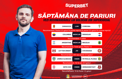 Start săptămânii de pariuri! Vezi recomandările lui Bolocan în SuperSocial