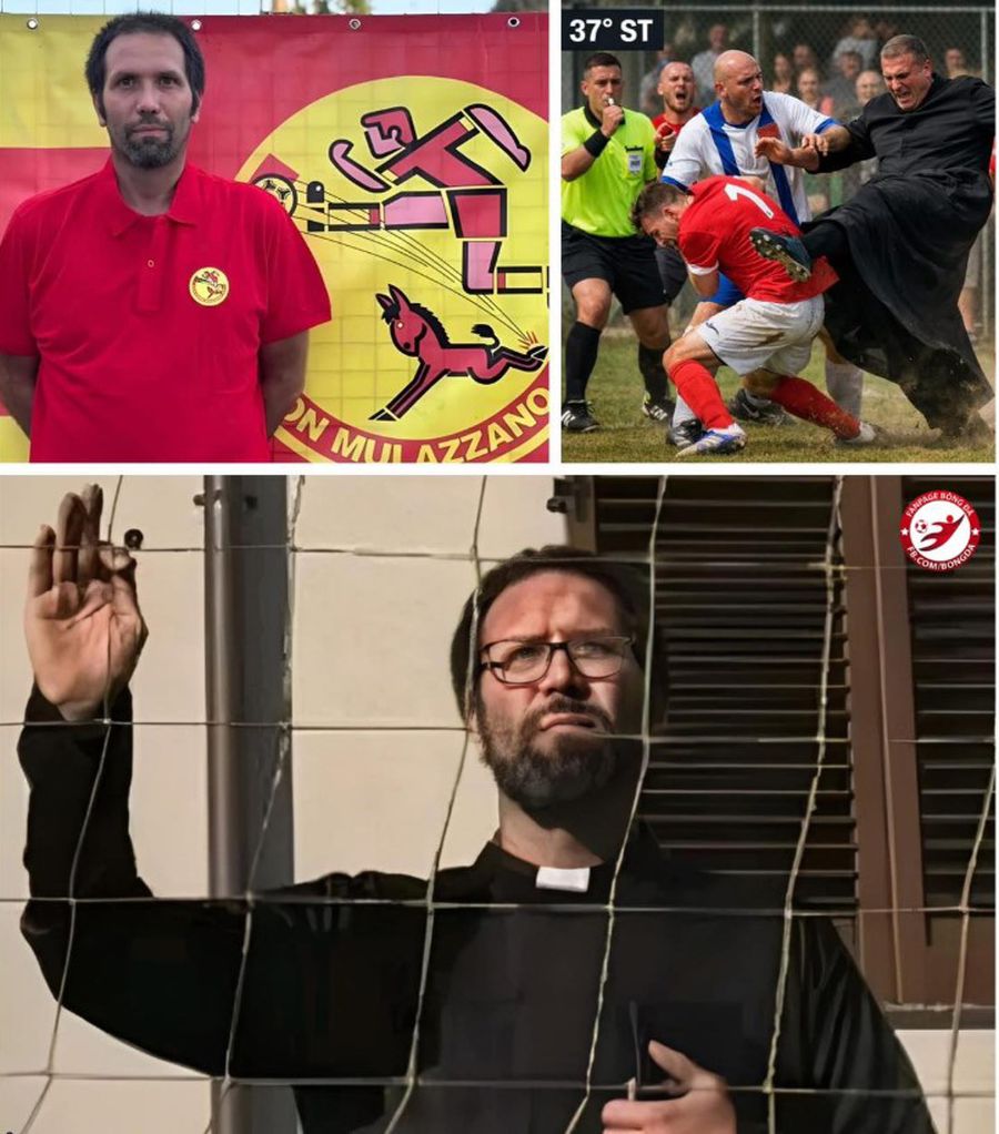 Antrenorul Matteo Ciceri s-a deghizat în preot pentru a fenta suspendarea și a-și conduce echipa pe teren / Foto: X Deghizat în preot, a intrat pe teren și a lovit un jucător! » Incredibil cine se ascundea sub sutană: cum s-a încheiat scandalul
