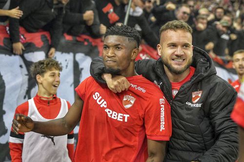 George Pușcaș, sărbătorind alături de Boateng golul lui Dinamo // foto: Cristi Preda (GSP)