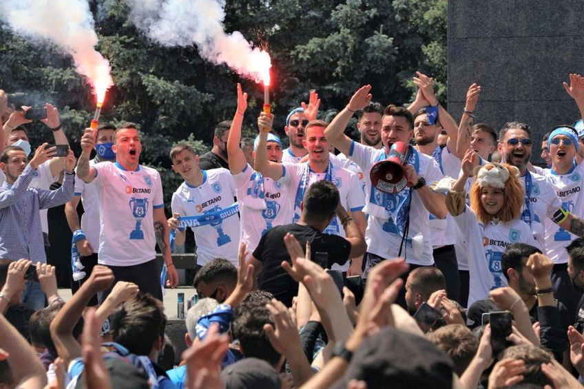 Craiova va celebra Cupa și pe stadion, după ce ieri oltenii și-au dat întâlnire cu fanii pe străzi. Sursă foto: Facebook CS Universitatea Craiova