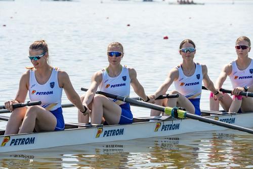 Barca României de 4 vâsle feminin, campioană europeană la CE juniori 2026 Foto: FR Canotaj/Balint Czucz
