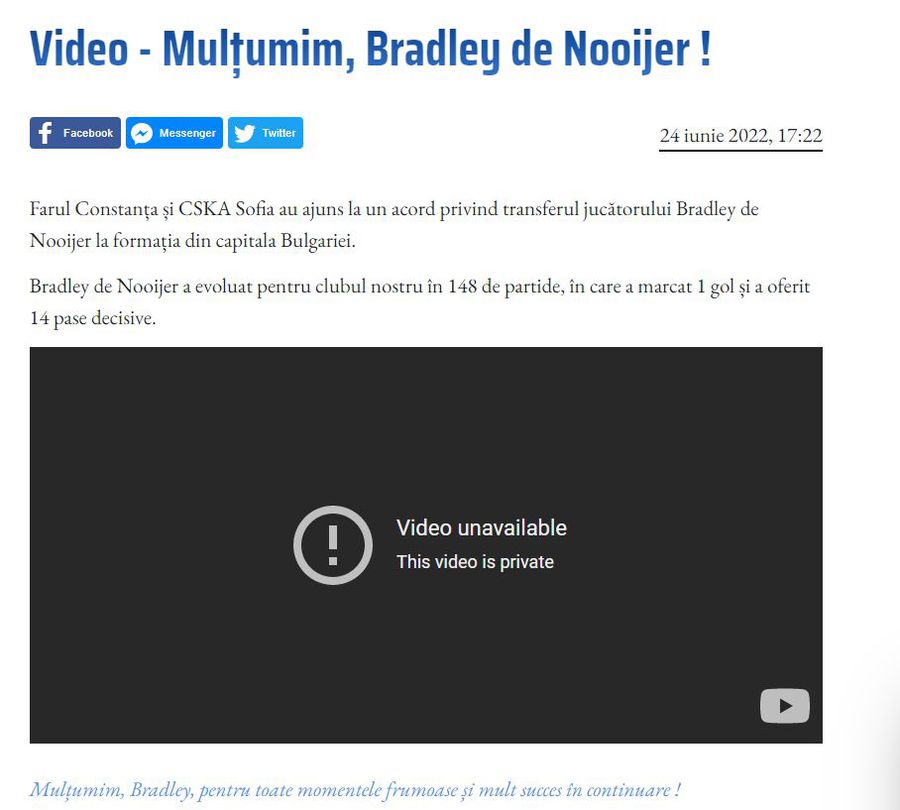 Știrea de pe site-ul Farului Farul a anunțat că a vândut un titular în Bulgaria, apoi a șters postarea. Surse din club au dezvăluit că tranzacția e realizată