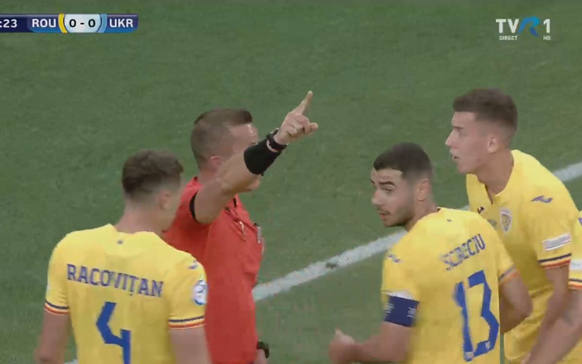 „Tricolorii” au cerut penalty în minutul 18 al duelului cu Ucraina U21 » Imaginea surprinsă de reporterul GSP lămurește faza + Ce i-a strigat Daniel Pancu lui Emil Săndoi