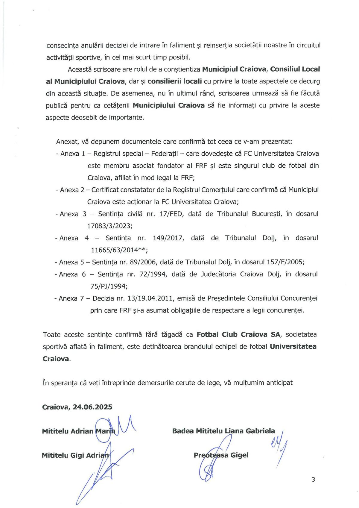 Acționarii FCU Craiova, scrisoare deschisă către Lia Olguța Vasilescu: „În speranța că veți întreprinde demersurile cerute de lege”