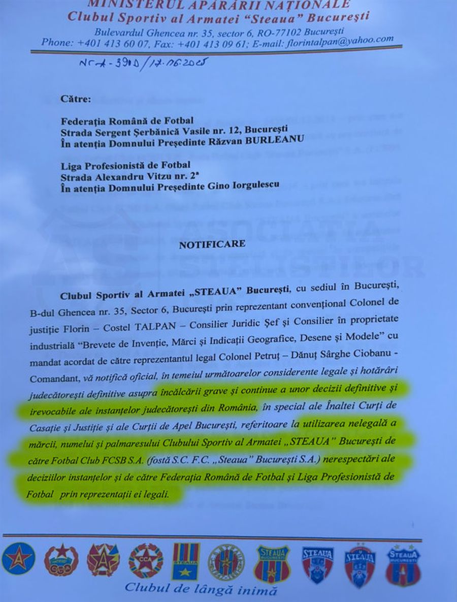 Documentul depus de Florin Talpan // Foto: Facebook@AS47 FRF, reacție oficială după ce Florin Talpan a cerut excluderea celor de la FCSB din Superliga și din cupele europene