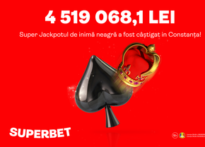 SuperJackpotul de inimă neagră în valoare de 4,5 Milioane de lei a fost lovit în weekend la Superbet