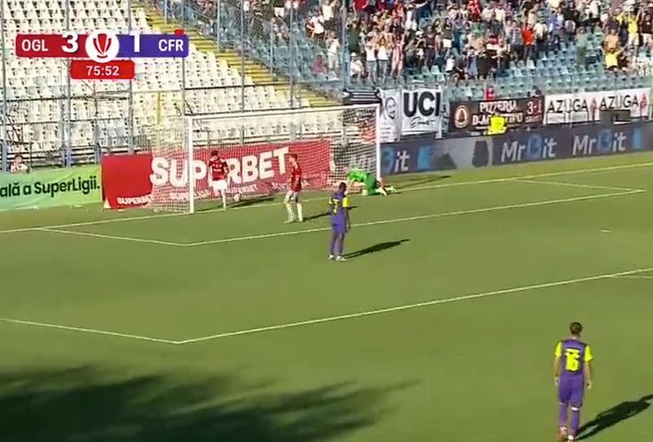 Oțelul Galați - CFR Cluj, gafă la golul de 4-1 / FOTO: Captură TV @Prima Sport 1