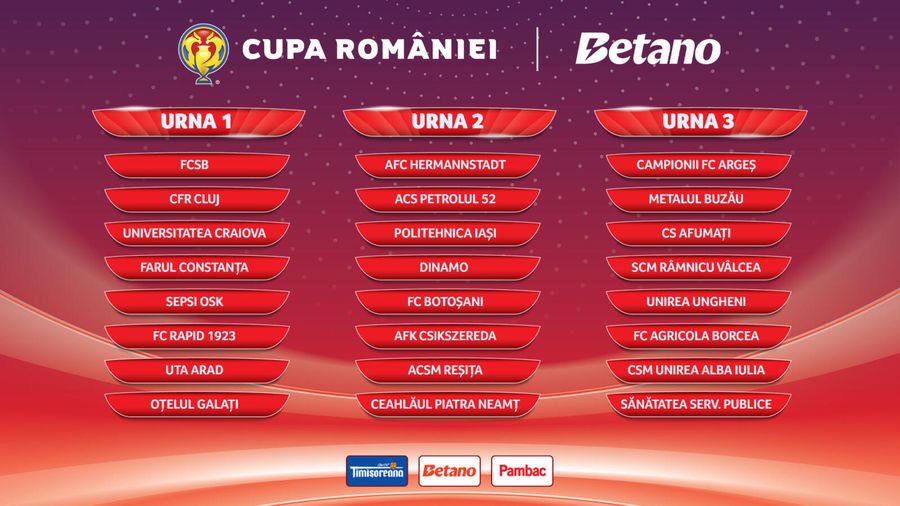 Știm cele 4 grupe din Cupa României Betano! ȘOC: Dinamo - FCSB în prima rundă » Programul complet al meciurilor