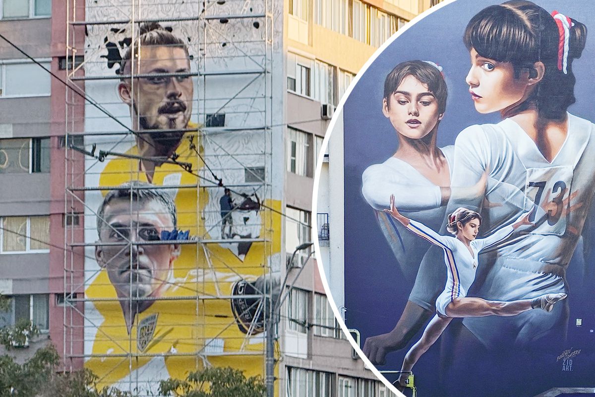 Eroii sportului românesc prind viață pe ziduri: Nicolae Stanciu, Radu Drăgușin și Nadia Comăneci, în picturi murale spectaculoase