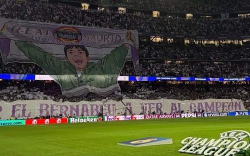 Scenografia dedicată lui Lucas Vazquez, fostul jucător blanco, la ultimul meci jucat pe Santiago Bernabeu de Real Madrid cu Juventus