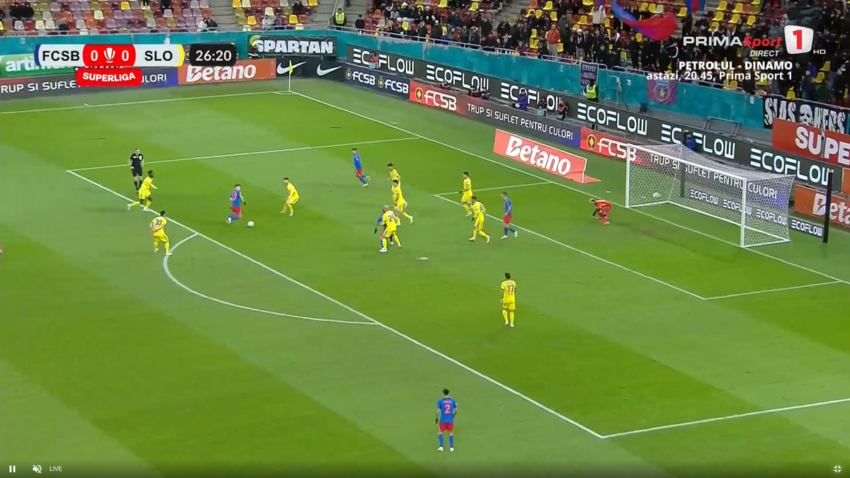 Fază încâlcită în FCSB - Slobozia » A fost sau nu a fost? Decizia VAR la golul marcat de Olaru