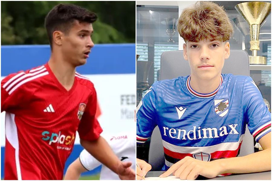 Tudor Cocu (stânga) e un stoper de 16 ani, care acum joacă în Danemarca, la Horsens. Ștefan Amarandei (dreapta) are tot 16 ani, e mijlocaș central, și a semnat cu Sampdoria Academia din România le-a zdrobit pe Dinamo și FCSB, „ascunde” rezultatele, și-a asumat eșecul la „masa verde” și vinde jucători în străinătate la sume-record: „Un junior de la noi era pe lista naționalei. Cineva din FRF l-a tăiat de pe listă”
