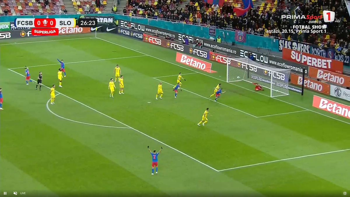 Fază încâlcită în FCSB - Slobozia » A fost sau nu a fost? Decizia VAR la golul marcat de Olaru