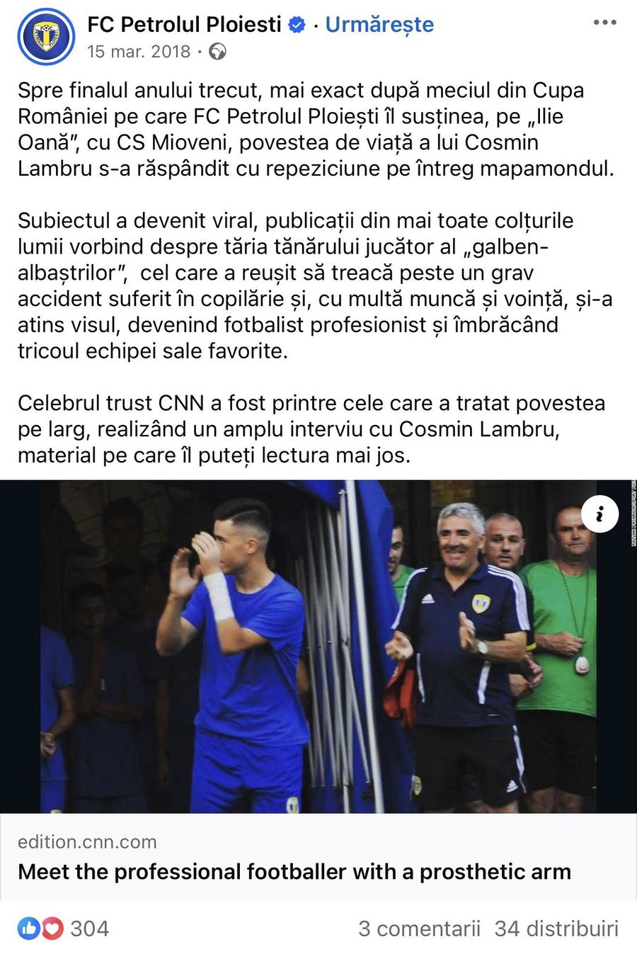 Caz revoltător în România! Fotbalistul cu proteză, care a făcut înconjurul lumii, acuză că a fost umilit în meciul cu echipa care l-a crescut: „«Mânuță», te-a călcat trenul? Băga-mi-aș p**a în mâna ta”