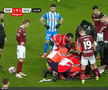 Clipe de panică în Giulești: titularul Rapidului a părăsit terenul pe targă, cu guler cervical