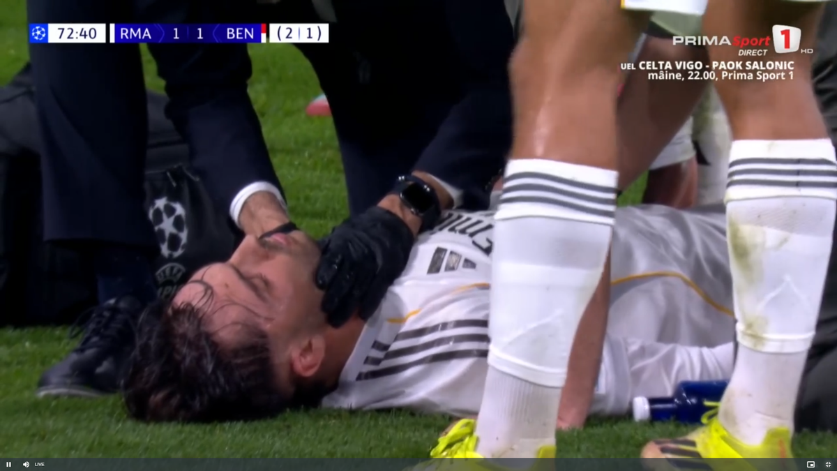 Raul Asencio, scos cu targa în Real Madrid - Benfica