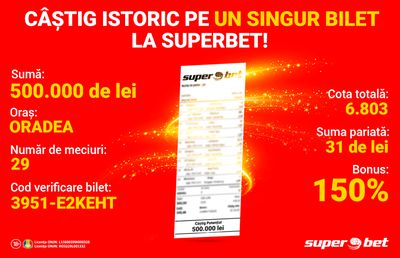 Un bihorean a bifat un nou record la Superbet: 500.000 de lei câștigați pe un singur bilet!