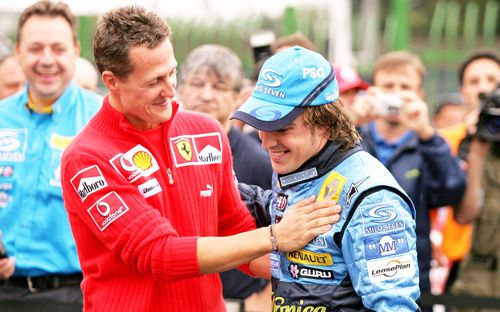 Michael Schumacher și Fernando Alonso în 2005, foto: Imago