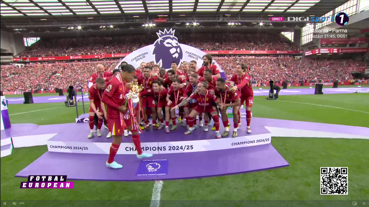 Liverpool a primit trofeul de campioană în Premier League, sub ochii lui Klopp + Gestul neașteptat aplaudat de întreg stadionul