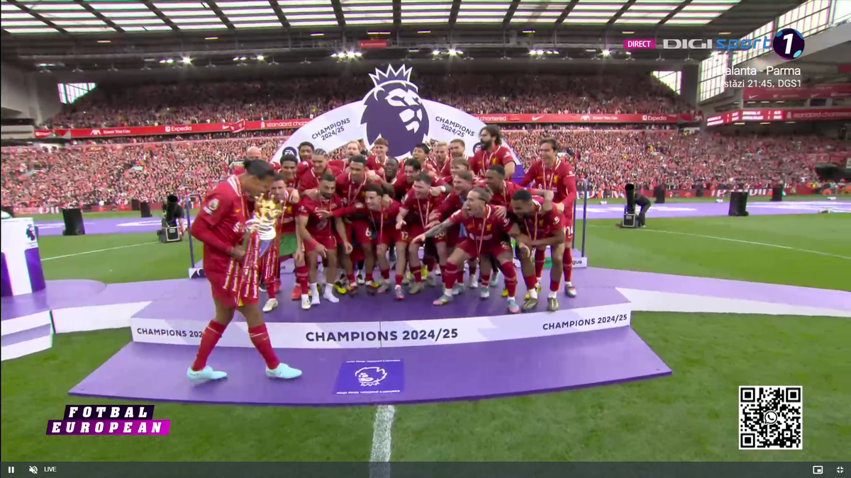 Liverpool a primit trofeul de campioană în Premier League, sub ochii lui Klopp + Gestul neașteptat aplaudat de întreg stadionul