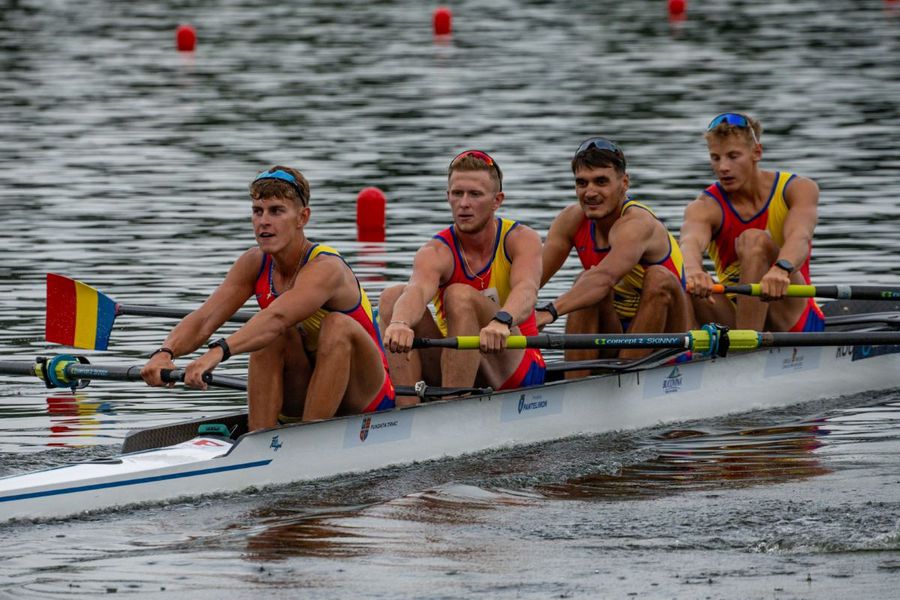 Barca României de 4 rame (m) la CM U23 de la Poznan Foto: FR Canotaj/Balint Czucz România are trei echipaje calificate în finale la Campionatele Mondiale de tineret de la Poznan