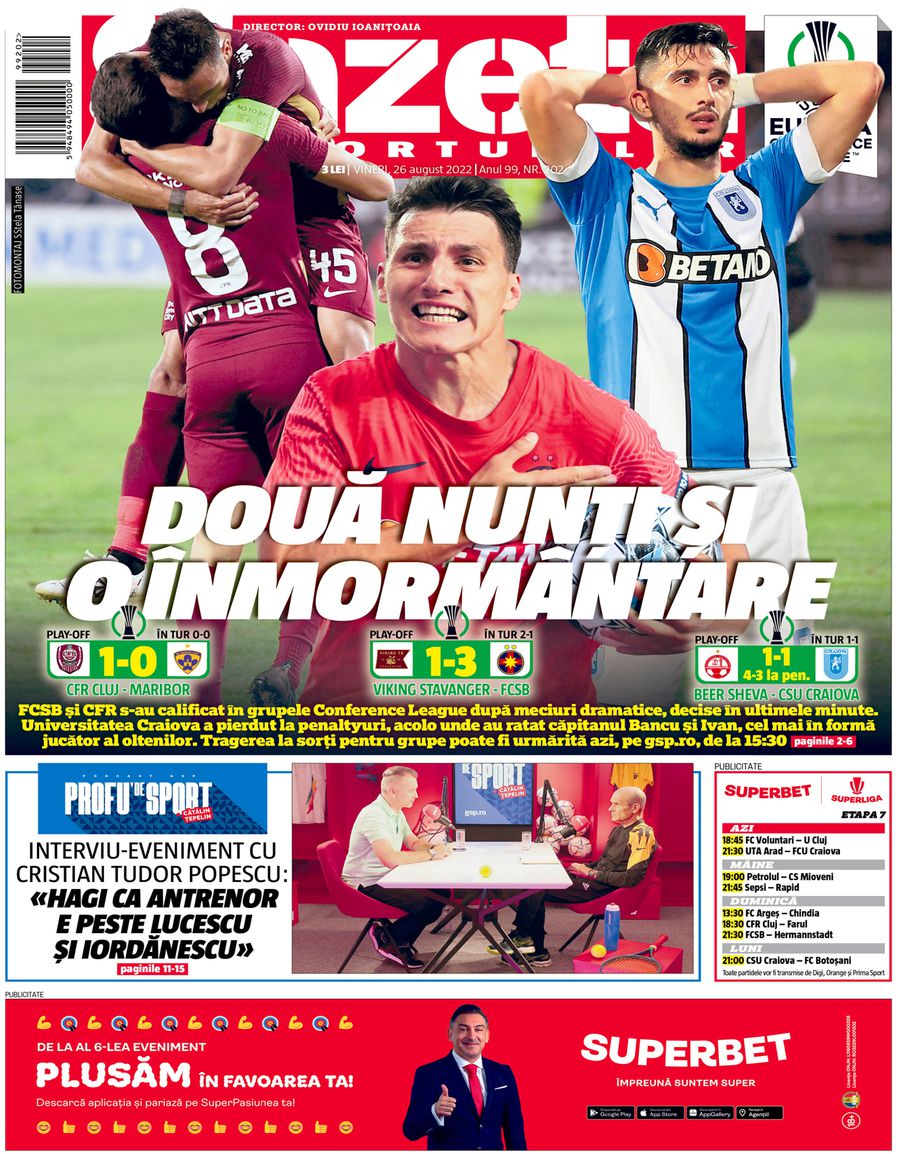 Pagina 1 a Gazetei de vineri Seara în care fotbalul a ridicat mănușa