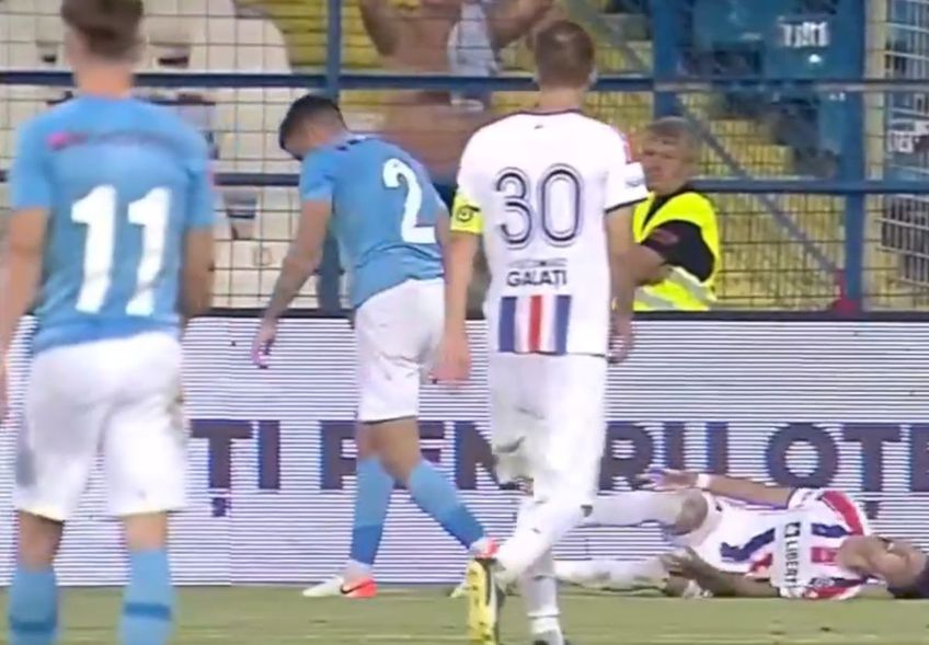 Brigada condusă de Horațiu Feșnic a luat o decizie scandaloasă în minutul 71 al meciului dintre Oțelul și FC Voluntari, la scorul de 2-0. Cristian Paz (28 de ani) a fost iertat de eliminare.