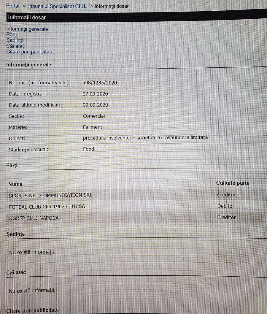 EXCLUSIV Probleme mari la CFR Cluj: se cere falimentul clubului! „Am solicitat asta în instanţă”