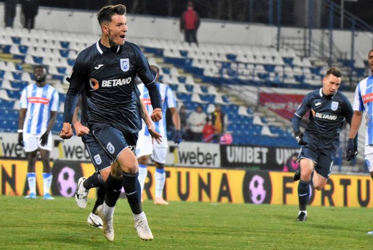 Luis Nițu, exuberant după golul din campionat cu Poli Iași / Sursă foto: Facebook@ Universitatea Craiova