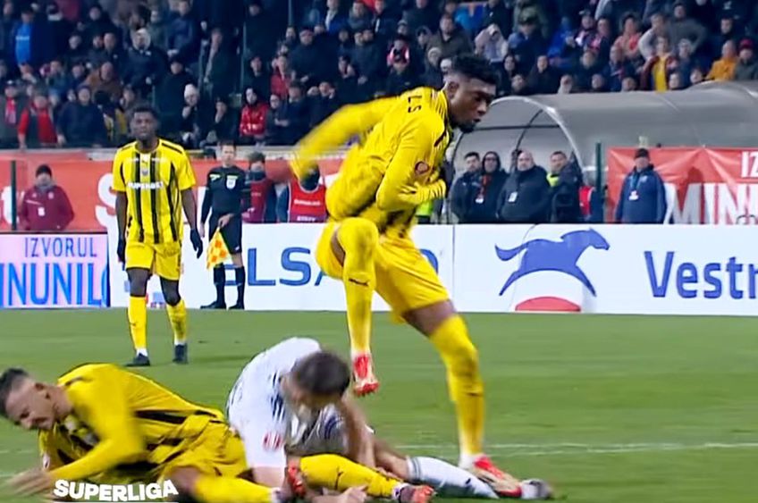 Boateng a călcat cu toată greutatea pe glezna lui Kovtalyuk // sursă capturi foto: Superliga Show (PrimaSport)