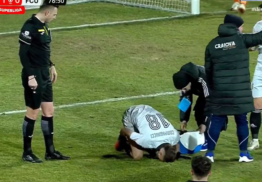 FCU Craiova a cerut penalty în minutul 76 al meciului cu Farul, la scorul de 1-0 pentru constănțeni. Damien Dussaut, apărătorul gazdelor, a pus talpa pe piciorul lui Gabriel Compagnucci.