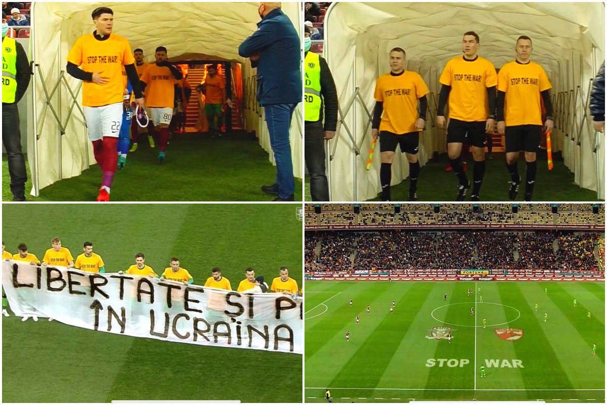 Cu gândul la Ucraina în derby-ul Rapid - Dinamo » Mesajele transmise de fotbaliști și grafica specială a televiziunilor