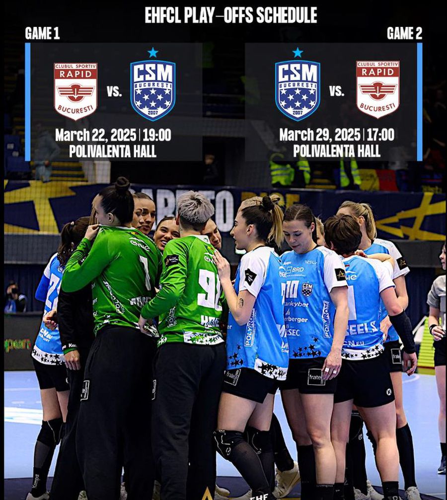 CSM București a anunțat datele și orele de disputare a „dublei” cu Rapid din „optimile” EHF Champions League. Sursa: Facebook CSM București CSM București a anunțat datele și orele de disputare ale „dublei” cu Rapid din „optimile” EHF Champions League