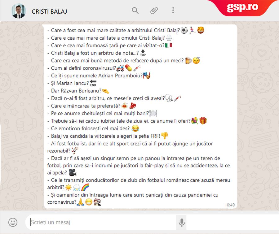 WhatsApp Q&A » Cristi Balaj intră în provocarea GSP: cum răspunde cu un emoticon la întrebări și afirmații inedite