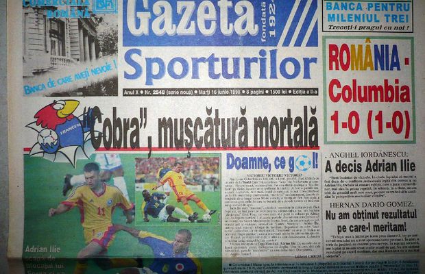 „Sunt puternici acești români” » Ce scria presa din România după ce „tricolorii” au învins Columbia în '98. Editorial critic al lui Păunescu: „Naționala a luptat mai degrabă cu compatrioții”