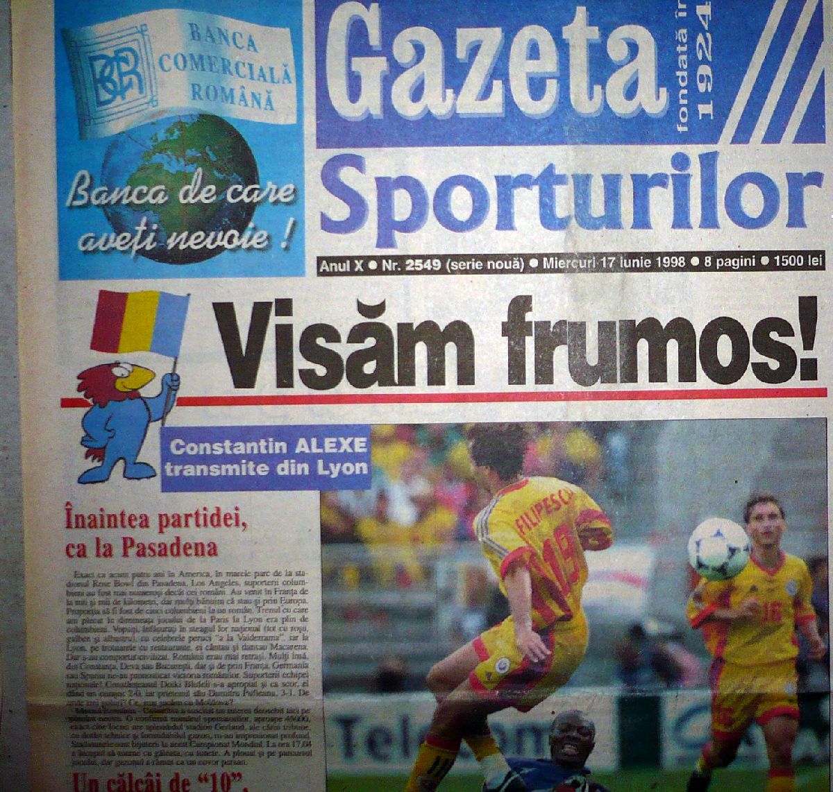 Ce scria Gazeta Sporturilor după victoria României în fața Columbiei de la Coupe du Monde '98