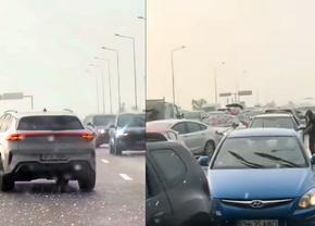 Panică pe A3 București - Ploiești: șoferii au întors pe autostradă și au mers pe contrasens ca să scape de grindină