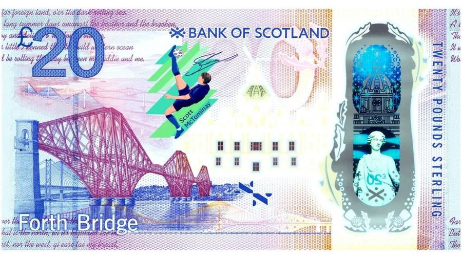 Așa arată banconta de 20 de lire sterline dedicată lui Scott McTominay de Bank of Scotland / Foto: Facebook All Soccer News Reloaded Golul care a făcut înconjurul lumii apare acum pe noua bancnotă de 20 de lire sterline