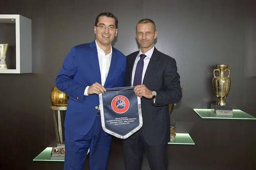 Răzvan Burleanu, președintele FRF, alături de Aleksander Ceferin, șeful UEFA // foto: frf.ro