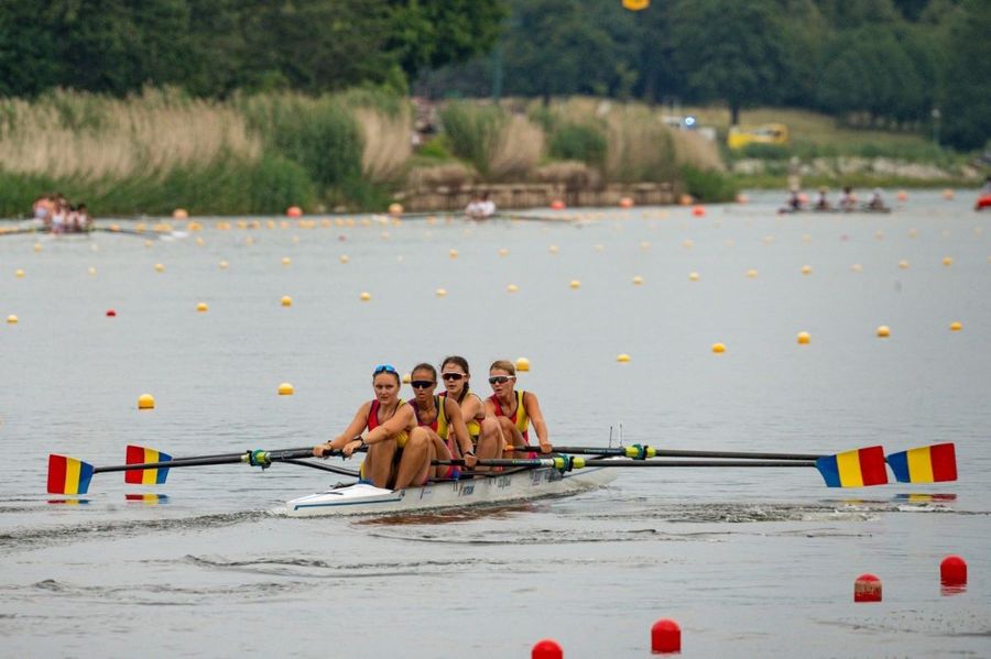 Barca feminină de 4 rame la CM U23 de la Poznan Foto: FR Canotaj/Balint Czucz România, două medalii, argint și bronz, la Campionatele Mondiale de tineret de la Poznan