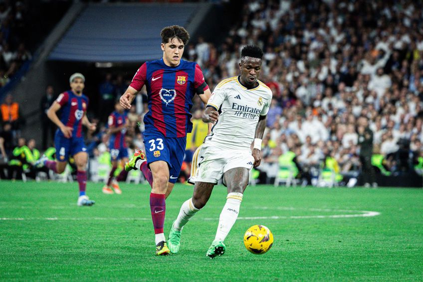 Vinicius Junior îl va hărțui și diseară pe Pau Cubarsi, după ce acum 6 luni, a deschis scorul pentru Real Madrid din penalty și a dat assistul de la golu lui Lucas Vázquez (Real - Barcelona 3-2) / Foto: Imago