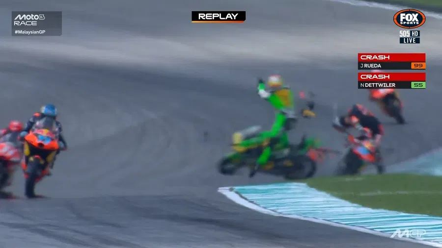 foto: momentul accidentului / FOX Sports Accident violent în MotoGP » Pilot în pericol de moarte: a fost transportat imediat la spital, unde va fi supus la mai multe operații